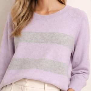 Apt 9 Cashmere Sweater XL Lavender Gray Stripe Raglan Lightweight